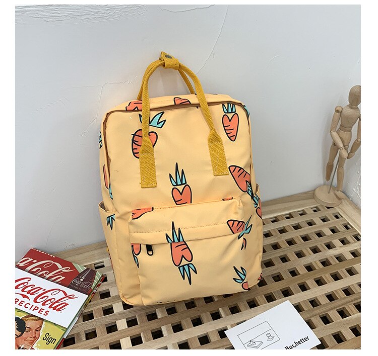 Koreaanse Avocado Groen Nylon Rugzak Leuke Fruit Print Tote Rugzak Vrouwen Grote School Rugzak Voor Tiener Meisje Mochila Mujer: carrot yellow