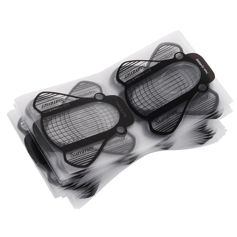 100pcs Nail Form Transparent Nail Art French Acrylic UV Gel Tips Extension Sticker Builder Form Guide Stencil Manicure Tools