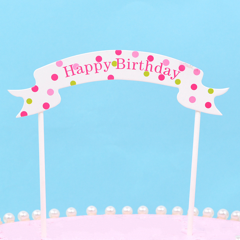 Happy Birthday Cake Topper Mermaid Flower Rainbow Banner Cupcake Topper Baby Shower Happy Birthday Baking Dessert Party Favors: dots