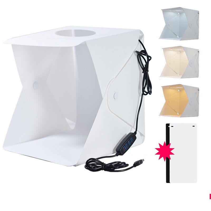 Kit Softbox portatile da 11.8 pollici Lightbox 12W Ring Light EVA fondali da tavolo fotografia Studio fotografico Kit Softbox per fotocamera del telefono: 30cm 2backdrops