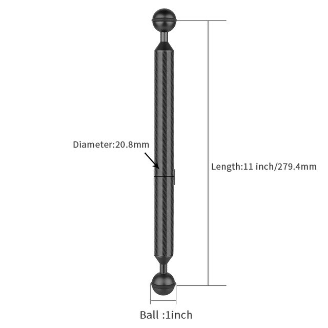 Brazo flotante de fibra de carbono para buceo con doble cabeza de bola para DJI OSMO para Gopro /EKEN Sports SLR Cámara subacuática bandeja de 5-12 pulgadas: 11inch Black