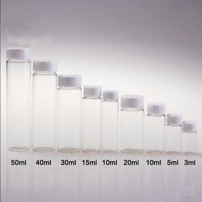 3ml to 50ml Transparent clear Glass sample bottles essential oil bottle Lab Chemistry Vial Container
