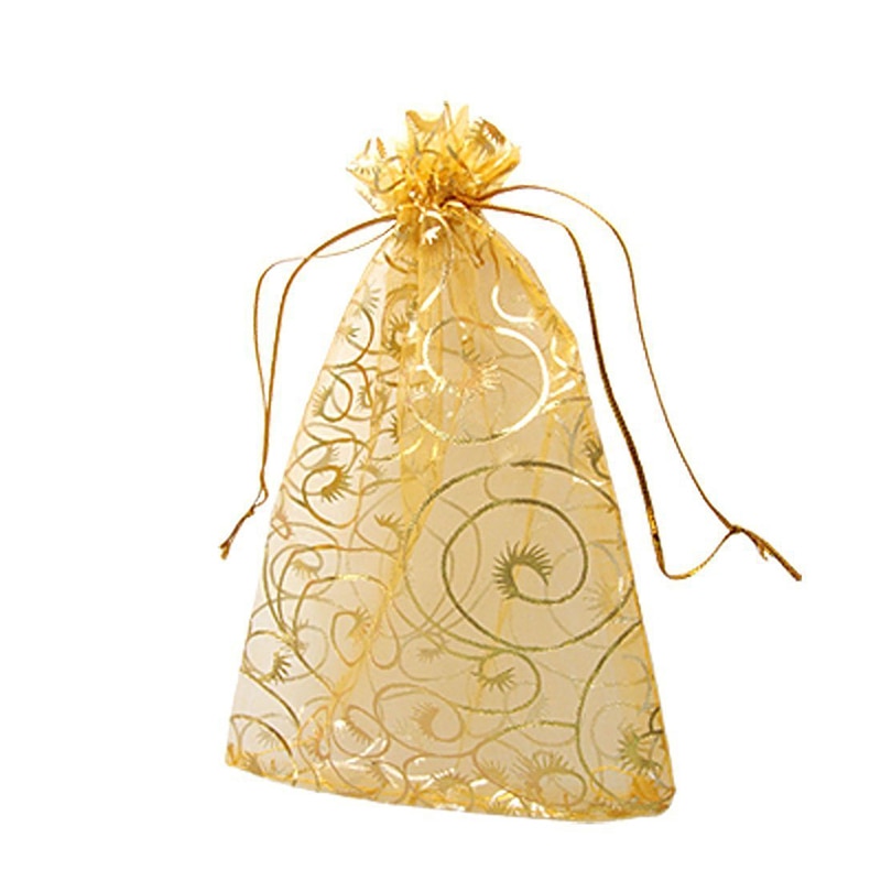 100 stks/pak 12x9cm Gold Organza Sieraden Pouch Wedding Party Favor Bag