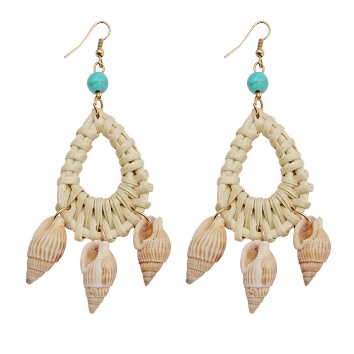 ZOSHI Handmade Earrings For Women Wooden Straw Weave Rattan Wedding Party Dangle Jewelry Shell Earrings Jewelry: EH1730