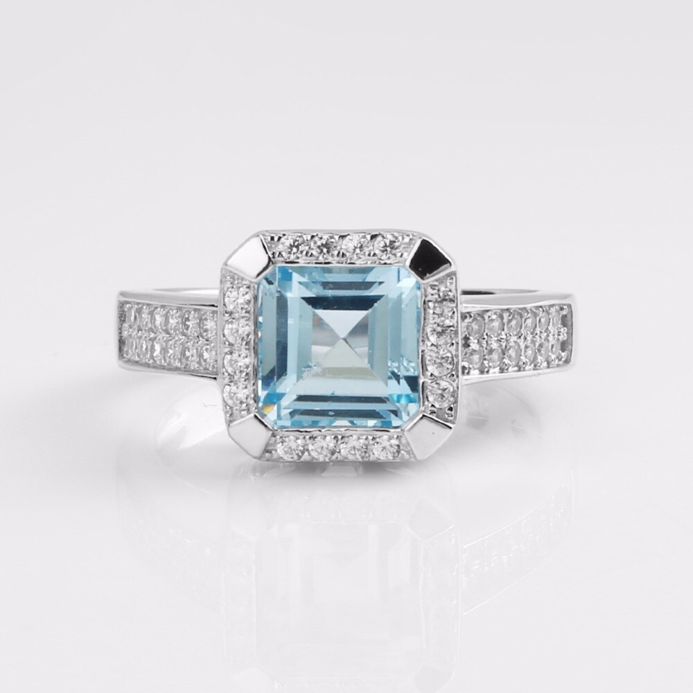 gemma'S BALLETTO 7.84ct piazza cielo Naturale Topazio Azzurro Parure di Gioielli 925 sterlina d'argento impostato Orecchini Ad Anello per Le Donne Della Pietra Preziosa Dei Monili