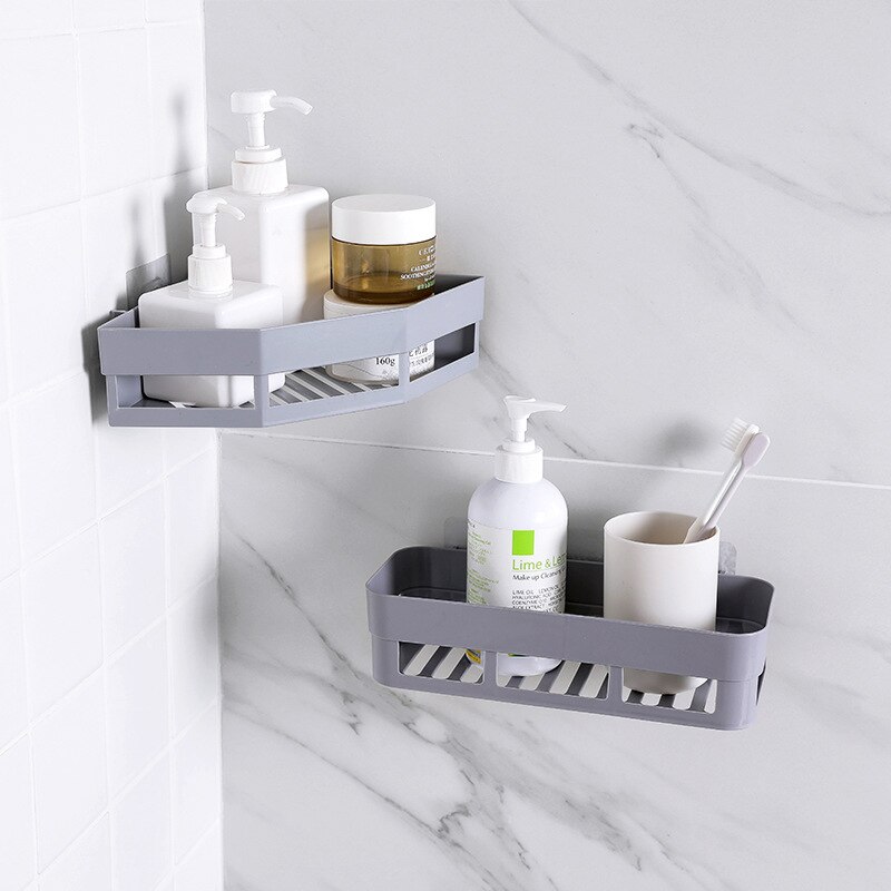 Perforation-free Corner Rack Toilet Wash Rack Seamless Wall-mounted Triangular Rack Receptacle Rack in Bathroom Accessories
