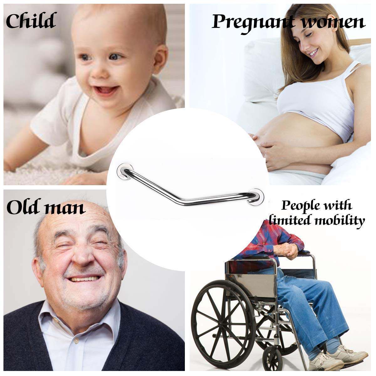 Stainless Steel Safety Grab Bar Bathroom Towel Rail Mobility Support Grip Handle Shower Assist Handle for Handicap and Elderly