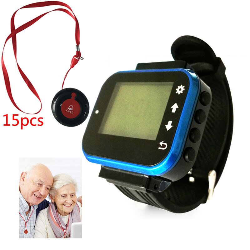 Caregiver Pager Restaurant Service Call Button Calling System 433MHZ Watch Pager for Cafe/Hospital Elder Emergency Alert Call