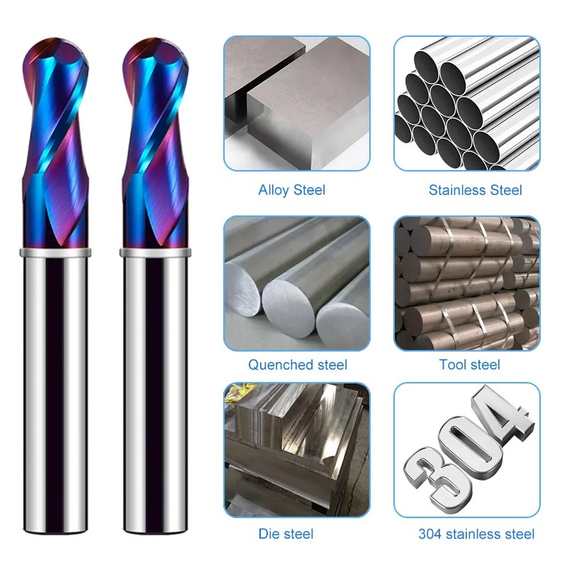 AZZKOR TGA-HRC75 2-Flute Ball End Mill Tungsten Steel Carbide Blue Nano Coating CNC Mechanical Machining Milling Cutter Tools
