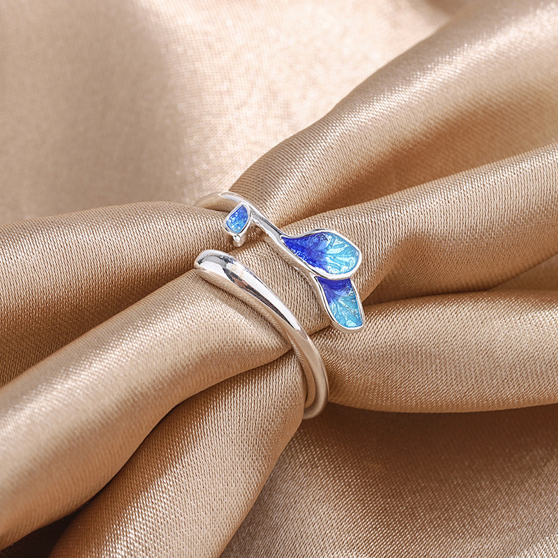anillo de pegamento en forma de gota de rama esmaltada, anillo azul quemado artístico y fresco, accesorios de de de vacaciones para mujer a la y Retro: Oro