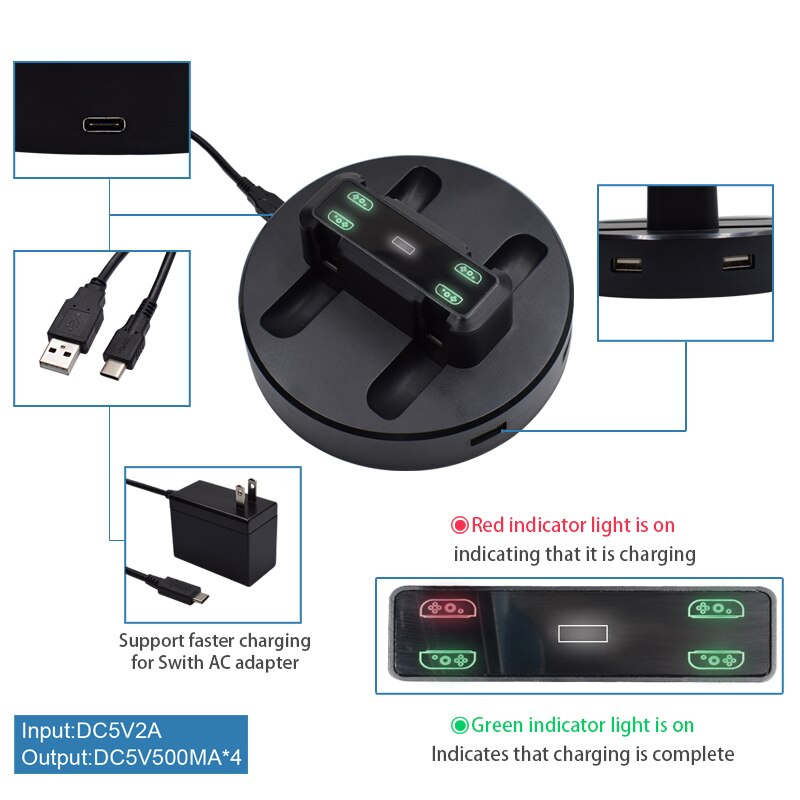 LED Opladen Dock Station Charger Houder Voor Nintendo Switch 4 Vreugde Con Controllers Opladen Stand Voor Nintend Schakelaar NS