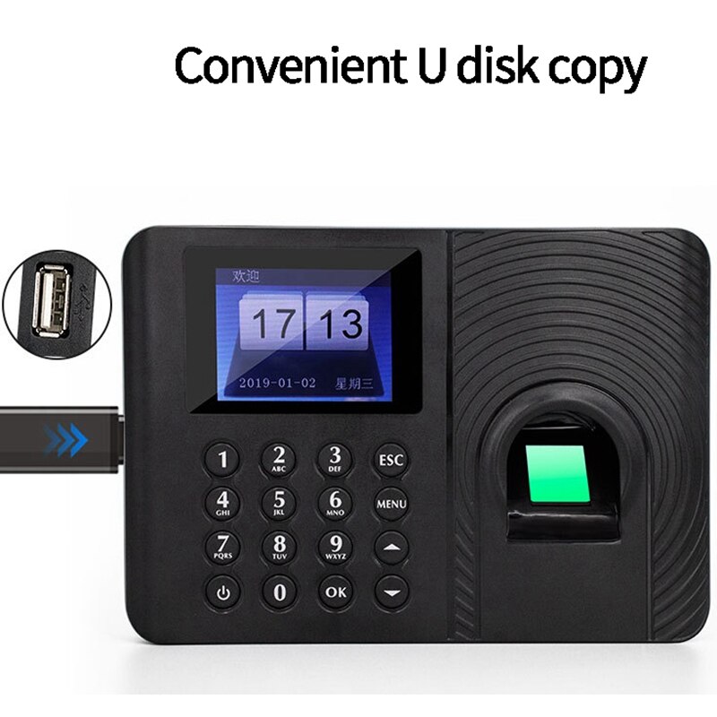 A10 Fingerprint Time Attendance System Clock Recorder Employee Recognition Recording Device Electronic Machine(US Plug)