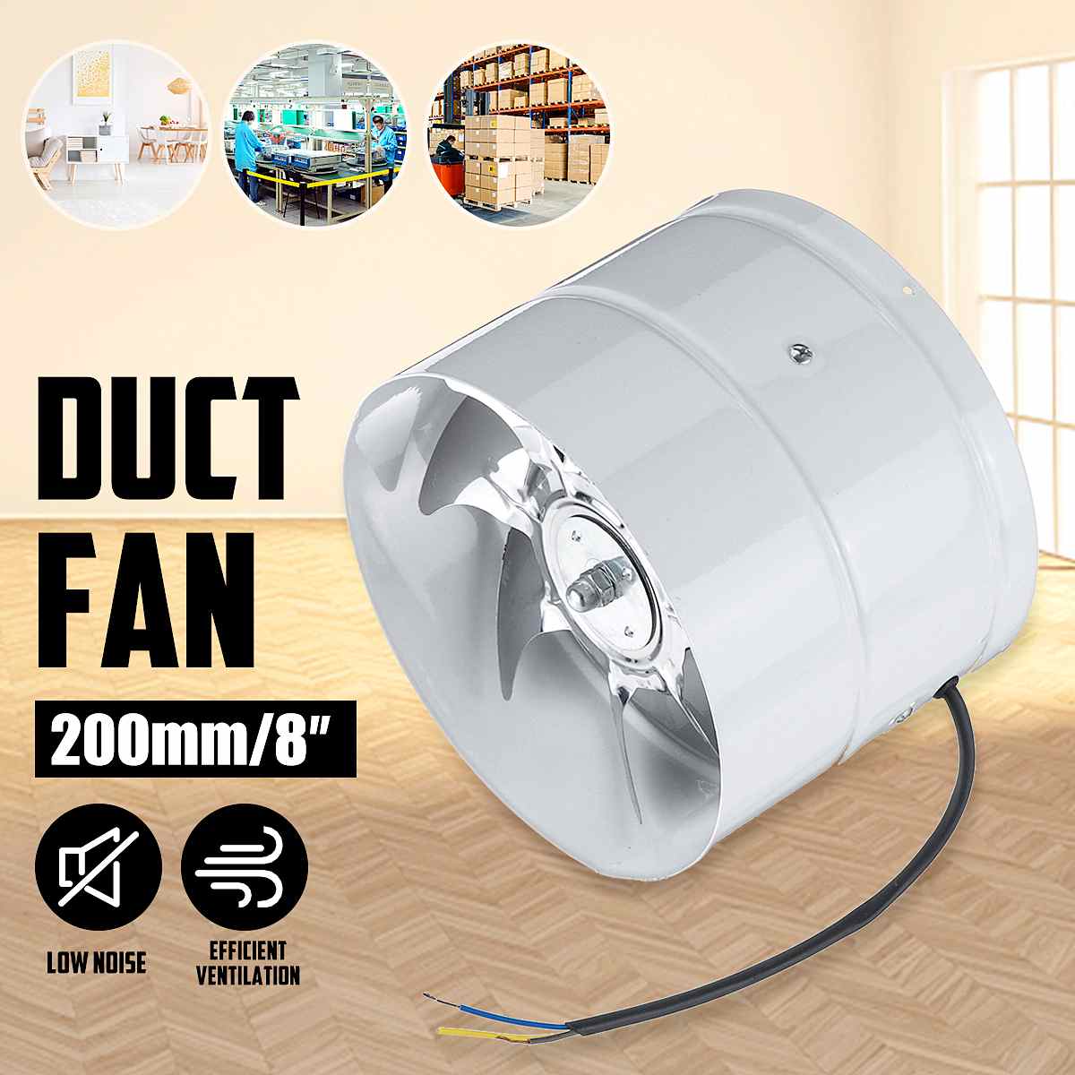 8" Strong Duct Fan Air Ventilator 220V Ventilation System Extractor Fan Low Noise For Bathroom KTV Office Kitchen Accessories