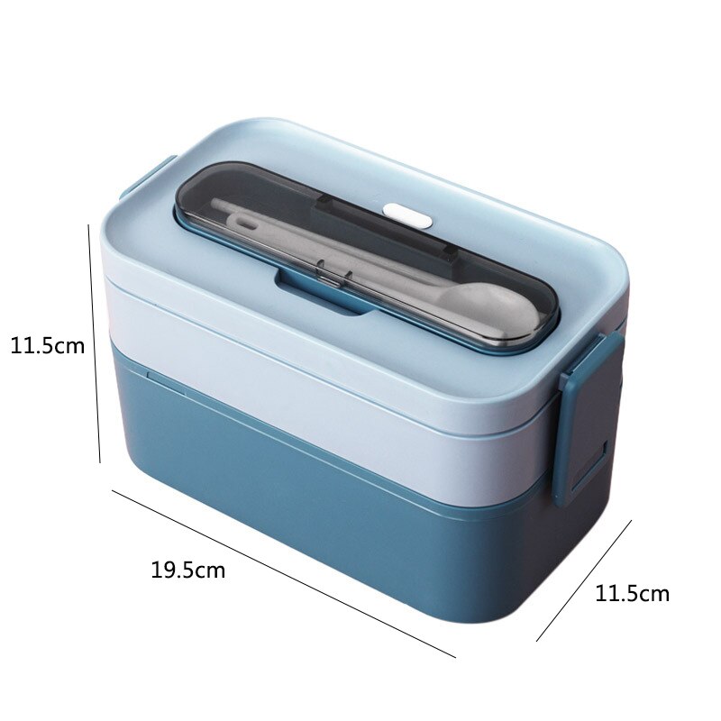 1600ml Healthy Material 2-Layer Lunch Box Microwave Oven Bento Box Food Storage Containers Bento Lunch Box Insulation Box: blue double layer