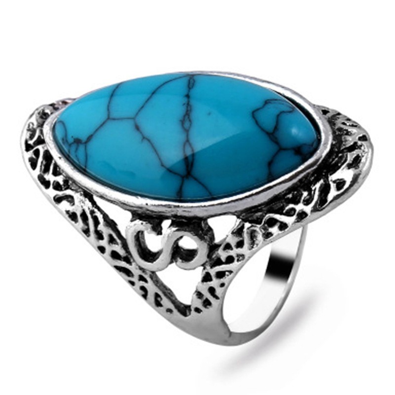 Ofertas Vintage Bohemian Style 6 Colors Oval Stone Finger Rings Jewelry for Women Engagement Wedding Bridal Size 6 -11: 9 / WHITE