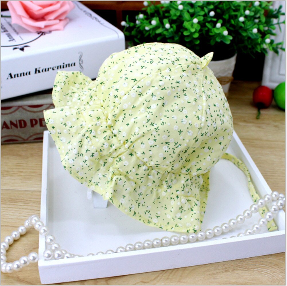 Princess Floral Sun Caps Baby Girl Kids Children Summer Flower Straw Beach Cap Sun Hat: Floral Yellow