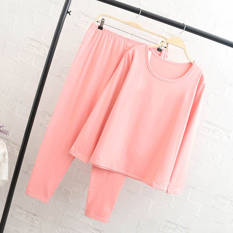 Höst vinter plus size fleece långkalsonger dam byst 150-175cm 6xl 7xl 8xl 9xl termounderkläder set i bomull svart lila rosa: Rosa / 8xl