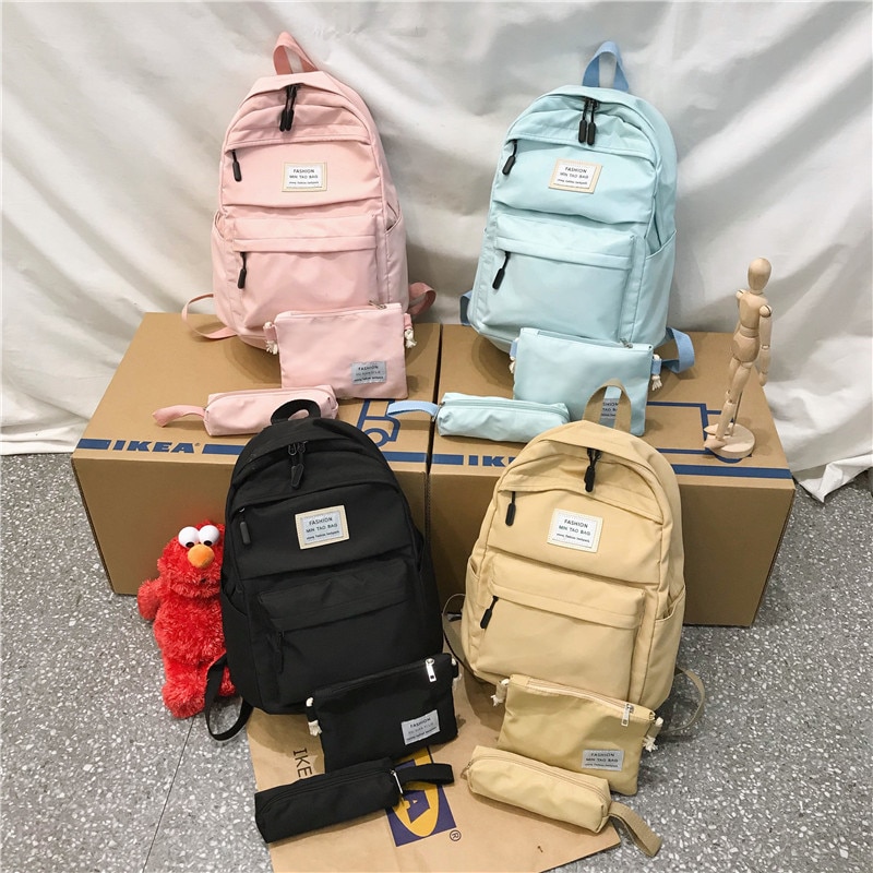 3 set di Nylon Dello Zaino di Colore Solido Sacchetto di Spalla Casual Donne Zaino Adolescente Sacchetto di Scuola Della Ragazza Bagpack Backbag Mochilas Femminile