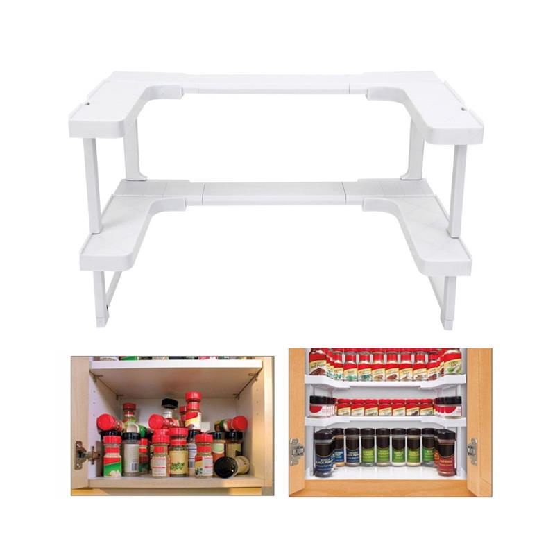 2 Layers Kitchen Storage Shelf Cabinet Cupboard Organizer Adjustable Kitchen Storage Spice Rack Countertop Organizer Cabinet