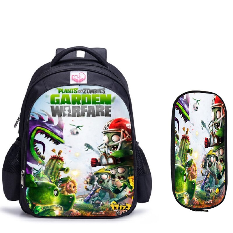 Mochila escolar de 16 pulgadas Plants VS Zombie Mochila escolar de juego para niñas niños Mochila de libro mochilas de hombro Mochila Infantil: 2pcs 029