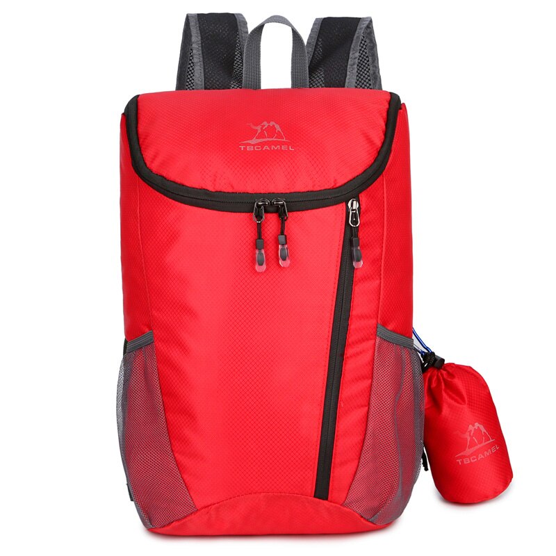 nueva mochila de almacenamiento ligero Unisex Casual bolsa de viaje plegable mochila al aire libre montañismo bolsa Paquete de piel: Rojo