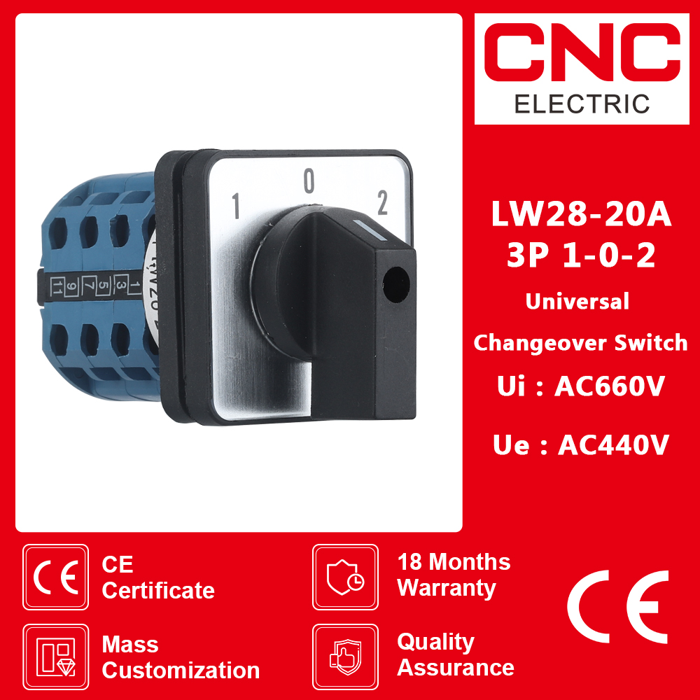 CNC LW28-20 1-0-2 sélecteur commutateur rotatif 5-20A 220V commutateur universel 3 positions 3Knots commutateur d'inversion de moteur électrique
