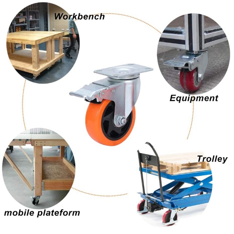 Swivel Caster Wheels Heavy Duty Casters with Brake Premium Dual Locking Casters No Noise Wheels for Furniture