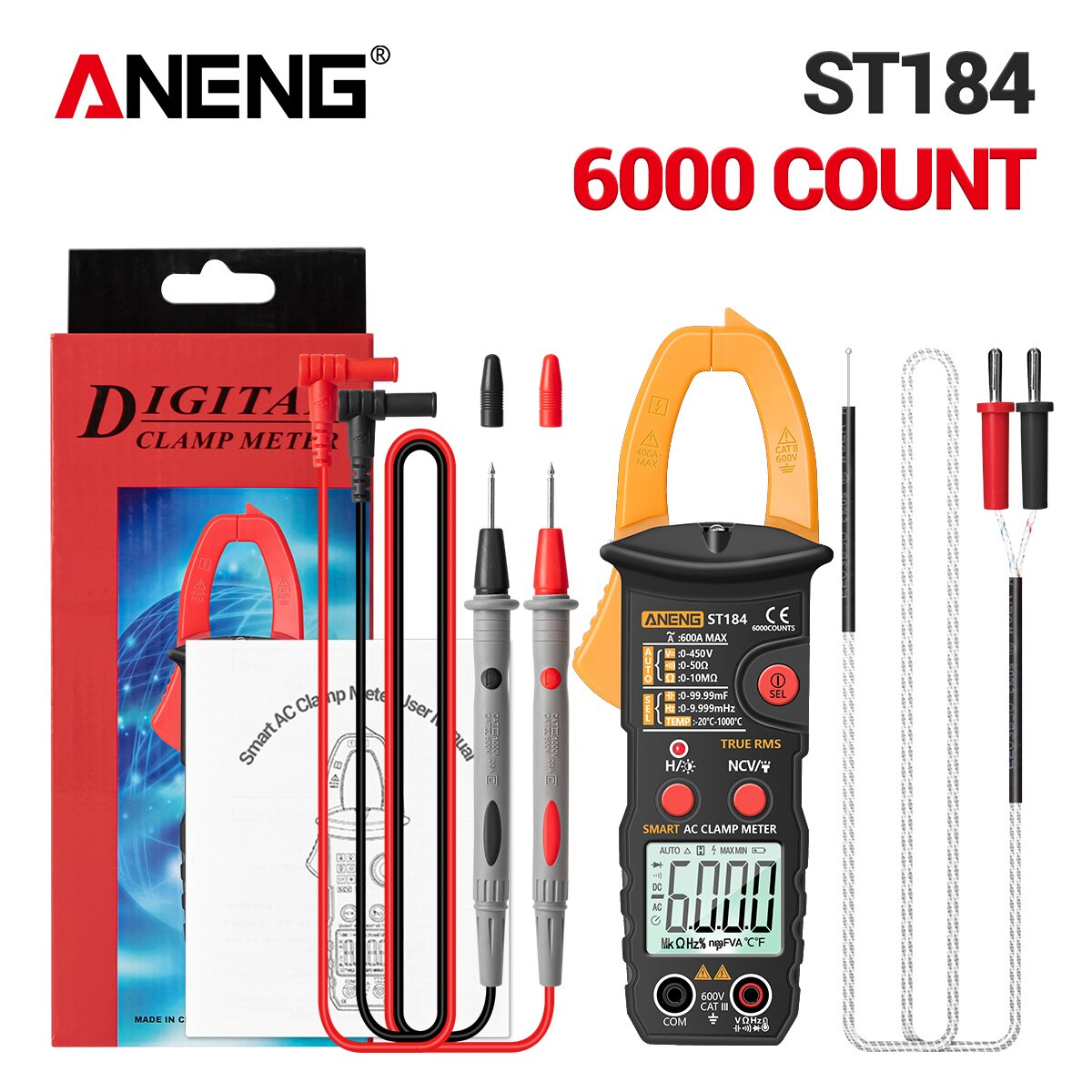 Digital Multimeter Clamp Meter DC/AC Voltage Detector AC Amp Meter with Ohm Capacitance NCV Continuity Diode Temperature Tester: Yellow