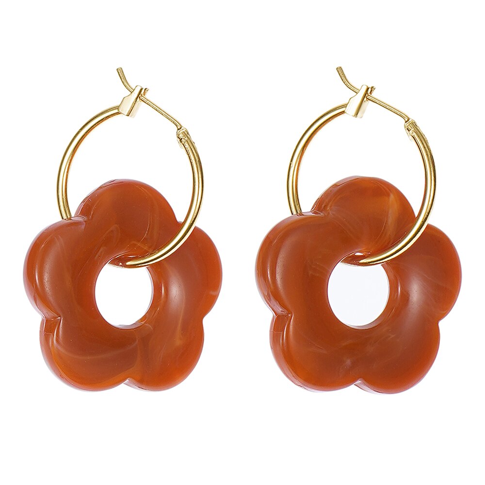 ES 2022 pendientes colgantes de resina de flores acrílicas coloridas círculo hueco para mujeres niñas joyería minimalistas pendientes colgantes: Bronze