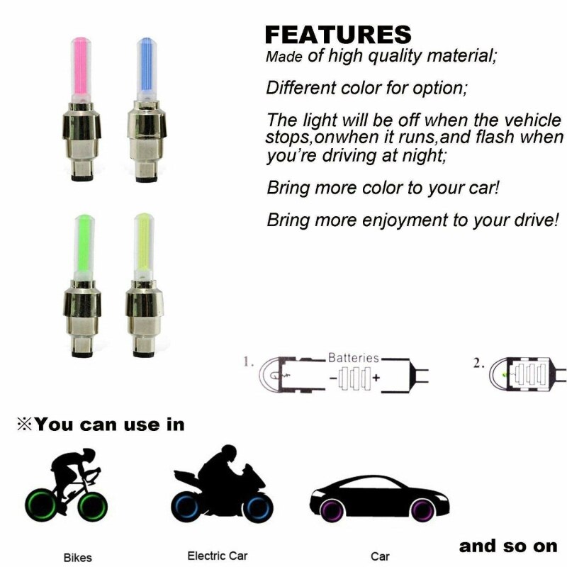 2Stck Neon- Ventil Kappe Farbe Reifen LED Licht Blinkt Licht Reifen Reifen Ventil Ventil Für Fahrrad Motorrad Reifen Reifen licht