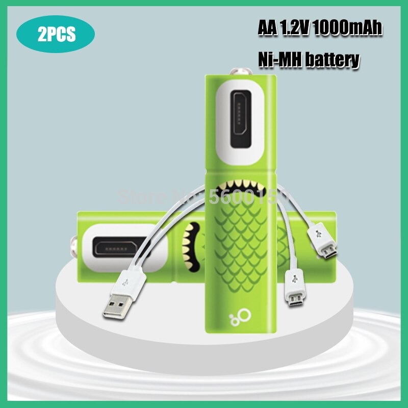 Aa usb ni-mh oppladbart batteri 1.2v med mikro-usb ladekabel til fjernkontroll mus e-enhet: 2 stk batteri