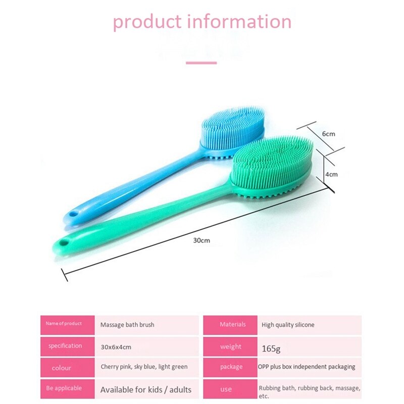 Siliconen dubbelzijdige badborstel met lange steel, rugborstel voor massage, douche, reiniging, verwijdering van exfoliërende badborstel