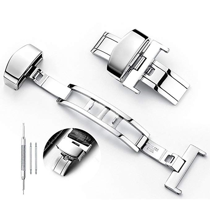 Stainless Steel Push Button Automatically Open Double Push Button Butterfly Deployment Buckle Clasp Leather Strap Buckle