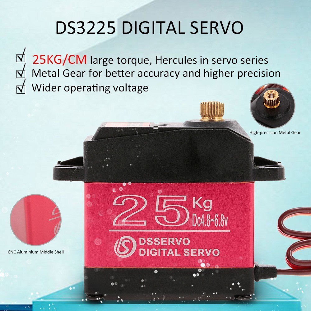 DS3225 25KG 270° Waterproof Servo Full Metal Gear Large Torque Digital Servo with 25T Servo Arm Horn for 1:8/1:10/1:12 RC Car