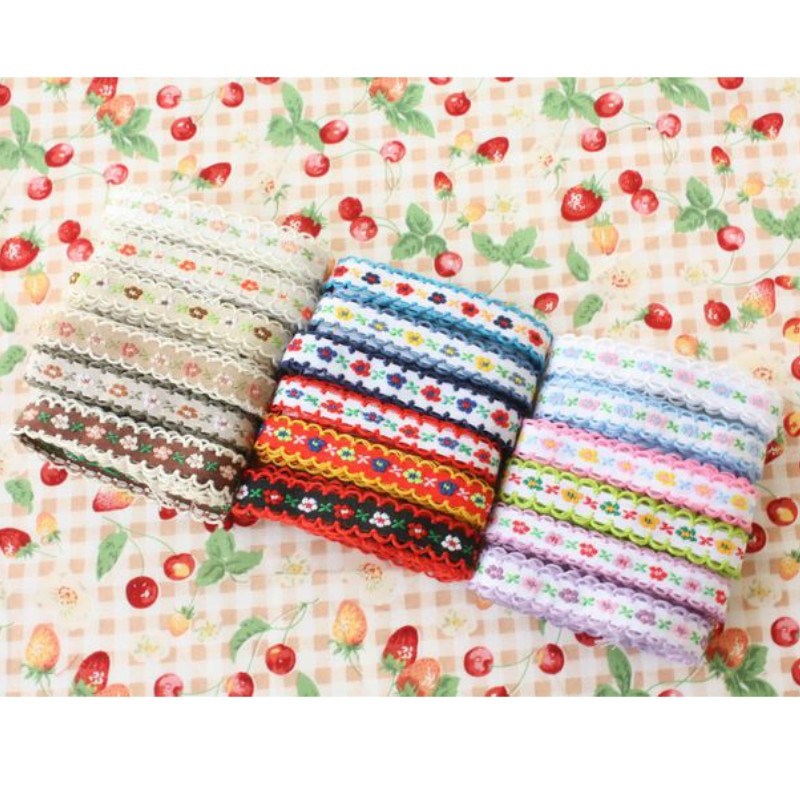 1/2 "  in 12mm 20 yard/lots enkel ansikte blomma jacquard vävt band 18 färger små öron spets