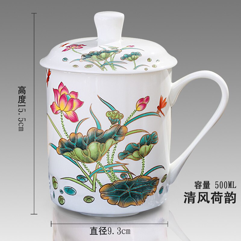 500Ml Chinese Stijl Bone China Jingdezhen Blauw En Wit Porselein Kopje Thee Kantoor Drink Cup Reizen Theewaar: 23