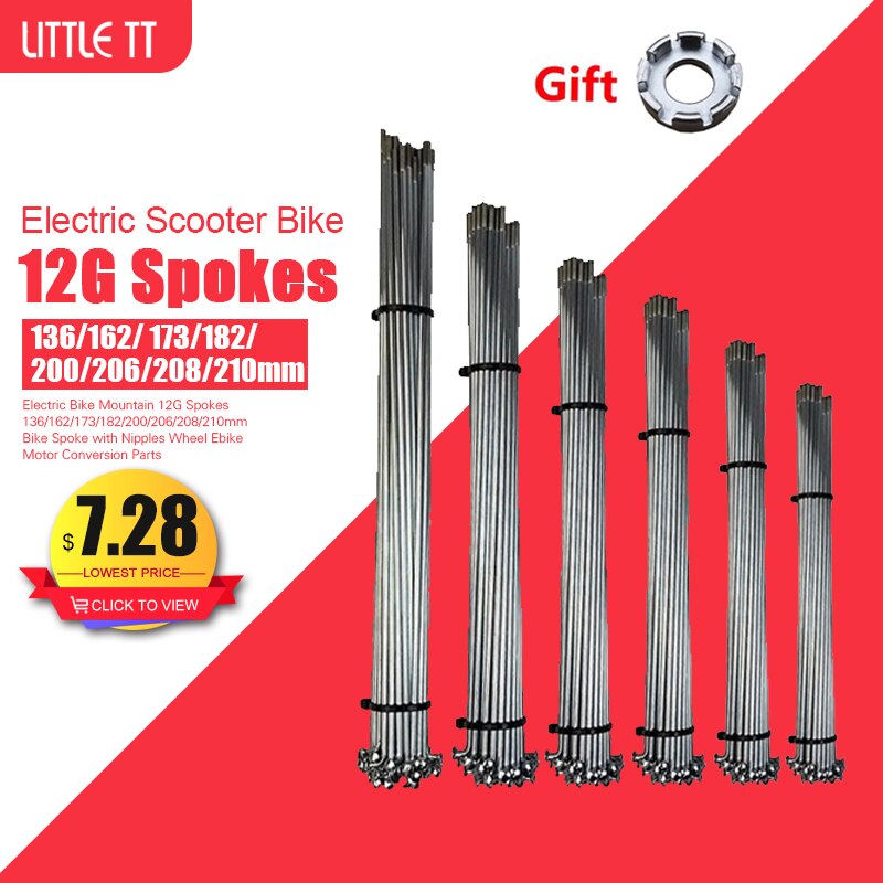 Rayons de 12G pour vélo électrique de montagne, 136/162/173/182/200/206/208/210mm, pièces de Conversion de moteur pour Ebike