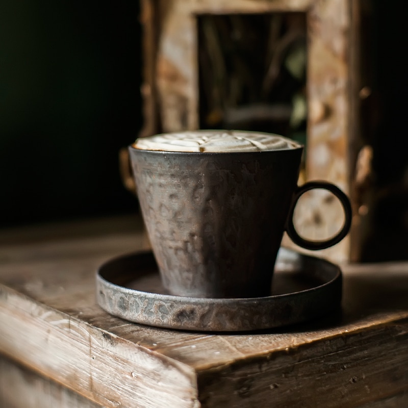 250ml Japanese-style Ceramic Pottery Coffee Cup Vintage Circle Handgrip Drinkware Office Water Milk Mug Sent Friends