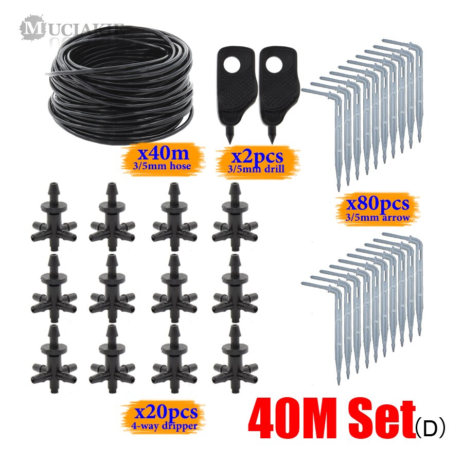 MUCIAKIE 5-Way Water Emitter System Kits 3/5mm PVC Hose Home Balcony Drip Irrigation Set Greenhouse Dripper
