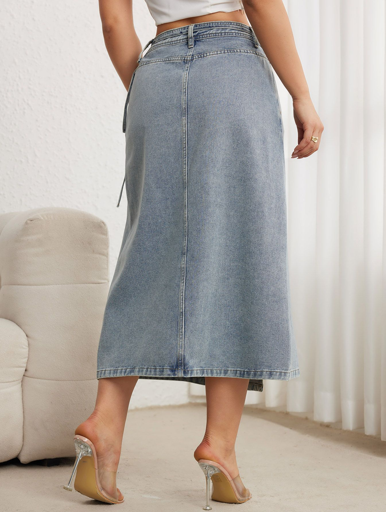 Zhisilao hög midja långa kjolar kvinnor vintage a-linjeformade denimkjolar vår sommar