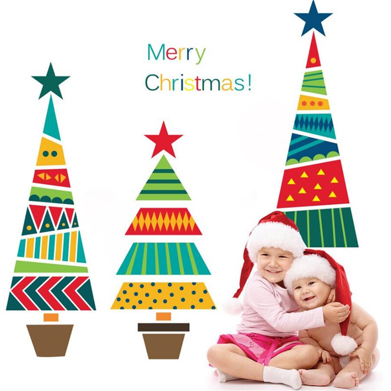 Merry Christmas Tree Star Wall Stickers Home Decals Living Room Decorations DIY PVC Festival Window