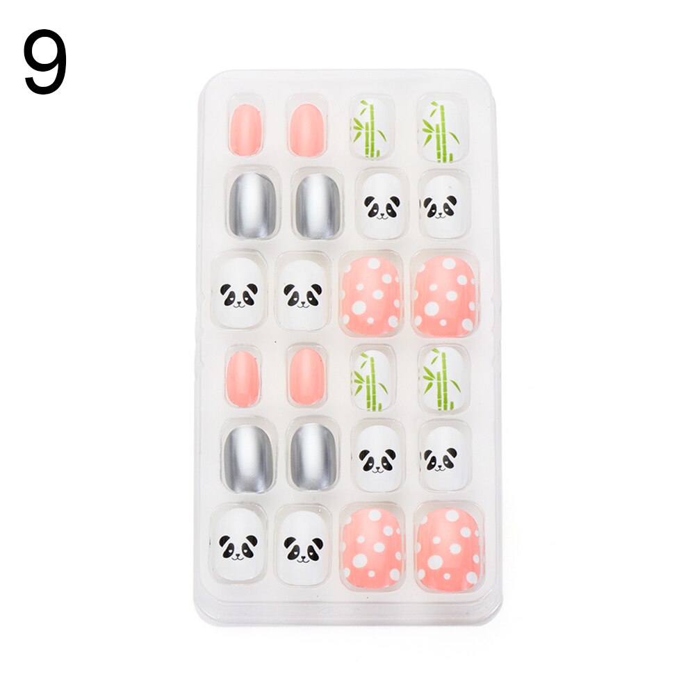 24 pièces dessin animé auto-adhésif faux ongles presse sur ongles enfant couverture complète détachable réutilisable acrylique bâton sur faux ongles