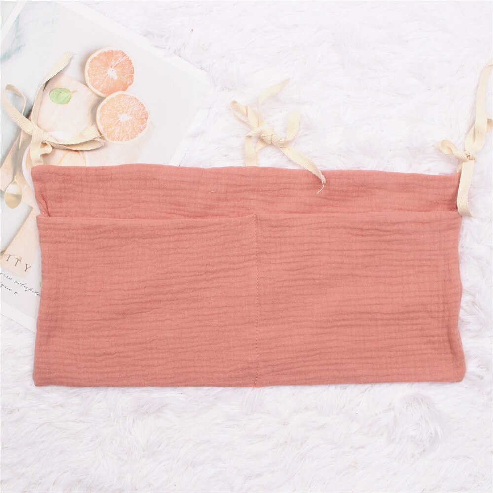 Sac de rangement multifonctionnel pour berceau, sac suspendu en tissu de gaze de coton, sac à roulettes en treillis, bouteille Moar, poche de rangement de jouets pour berceau: 8
