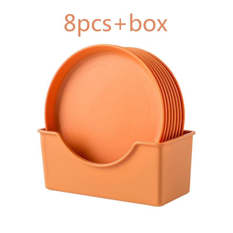 Plastic Voedsel Saus Schotel Leuke Ronde Snacks Fruitschaal Vierkante Dessertbord Keuken Huishoudelijke Dienblad Gerechten Afvoer Rack Set: round orange set