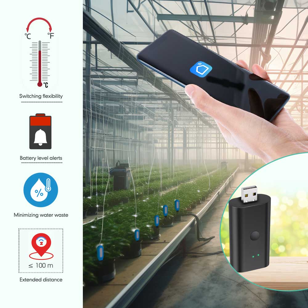 Zigbee Soil Sensor with Gateway Kit Real-Time Soil Moisture & Air Temperature Monitor for Greenhouse Garden Lawns Plants Tester