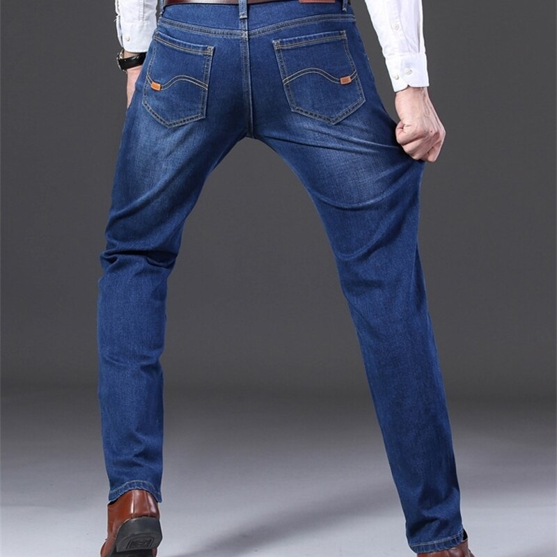 Herrjeans klassiska slim stretch vida jeans herr svart blå casual jeans herrjeans