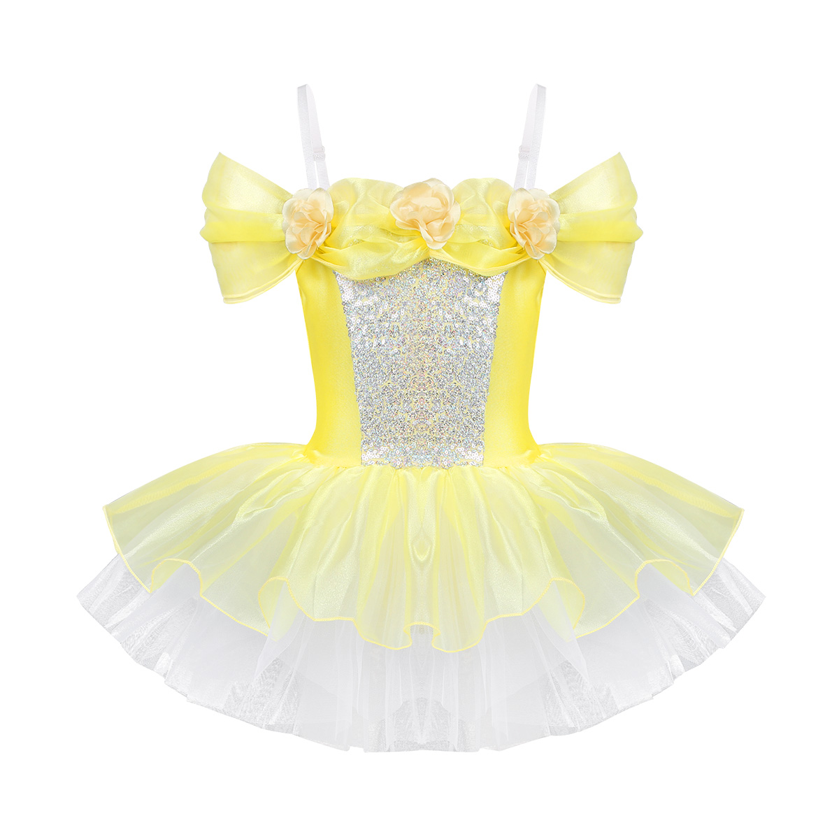 Iiniim-ballerine pour enfants, bretelles épaules dénudées, fleurs 3D, Ballet, danse, gymnastique, justaucorps, robe Tutu