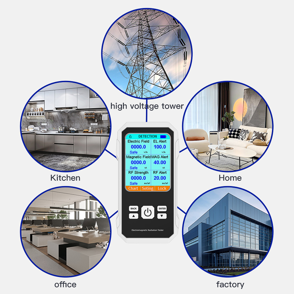 Rilevatore di radiazioni elettromagnetiche schermo a colori retroilluminato misuratore EMF campo elettrico campo magnetico Tester di radiazioni RF allarme sonoro