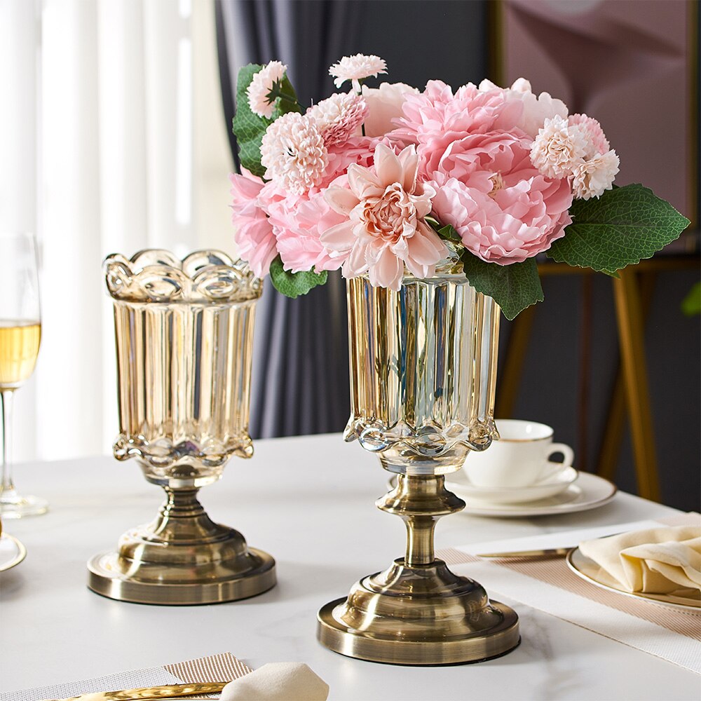 De lujo de florero de vidrio nórdico, decoración para el hogar moderno arreglo con flores artificiales de la boda jarrón de decoración de terrario Decoración Para sala de estar