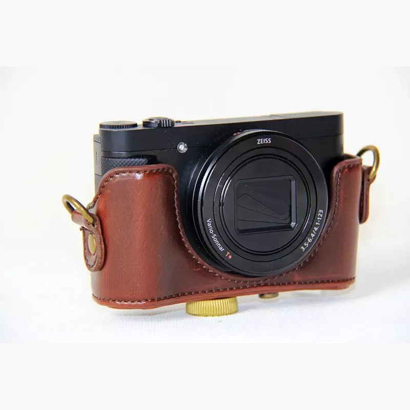 Funda de cuero para cámara SONY Cyber-shot DSC-HX90, DSC, HX90, WX500, con correa para el hombro